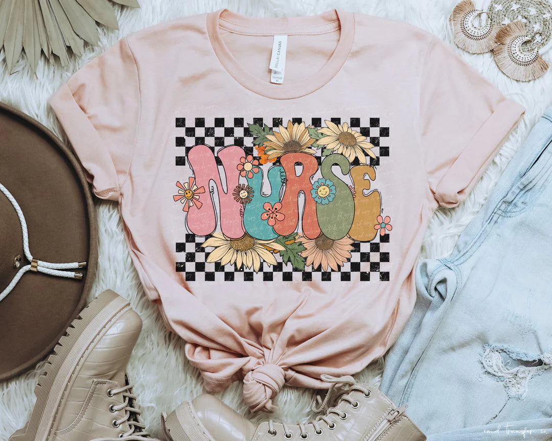 NURSE FLORAL CHECKER - TEE OR CREW