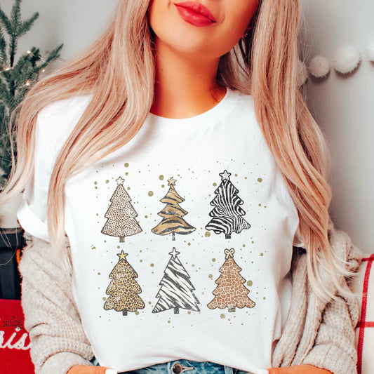 ANIMAL PRINT CHRISTMAS TREES - TEE OR CREW