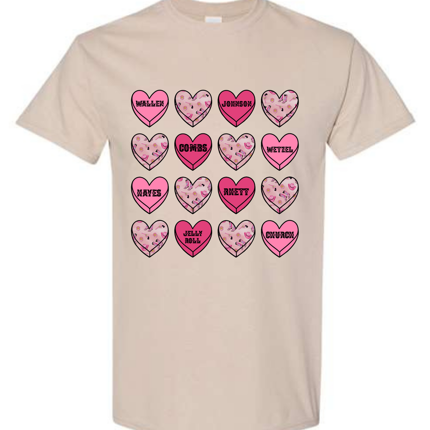 WESTERN VALENTINES HEARTS - TEE OR CREW